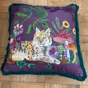 Anthropologie Purple Pillow with Botanical and Animal Design